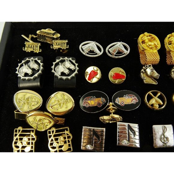 Huge Lot of Cufflinks 33 Pairs Vintage and Designer Cuff Links w Tray - Picture 2 of 7
